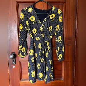 Banana Republic Blue and White Polka Dot Yellow Floral Mini Dress